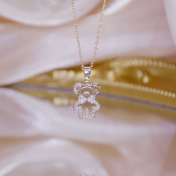 14k Gold Womens Zircon Bear Charm Necklace - Picture 5 of 8